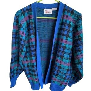 Vintage Open Front Cardigan Sweater 70s 80s Retro Size Large